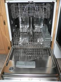 This GE dishwasher has a hygienic stainless steel interior and durable nylon baskets.