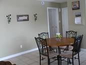 The dining area on the opposite side of the kitchen .